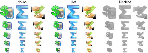 Icon states and sizes