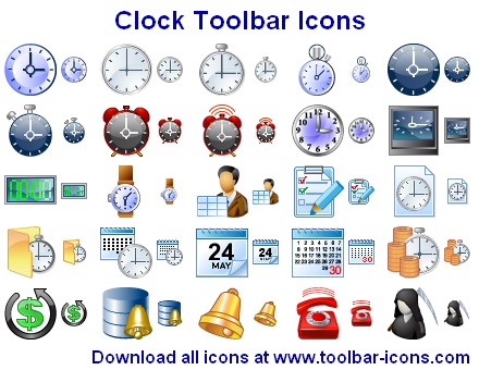 Attractive time-related stock icons for software toolbars and menus and Web