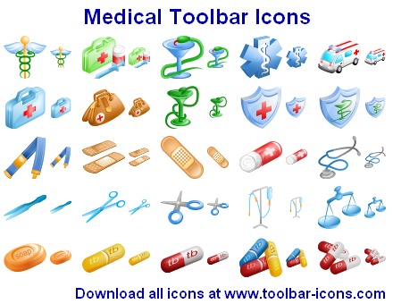 Over 300 toolbar icons for medical and health care applications